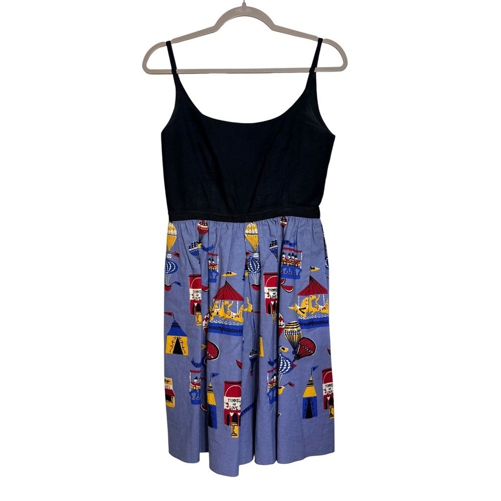 Anna Sui for Anthropologie County Fair Dress Black Blue Cotton Size 4‎